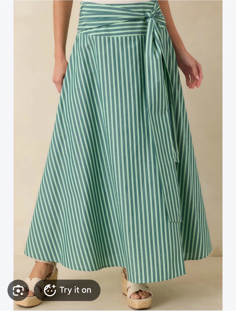 Minkpink High-Waist Striped Tie-Front Maxi Skirt - White with tan/black Stripes